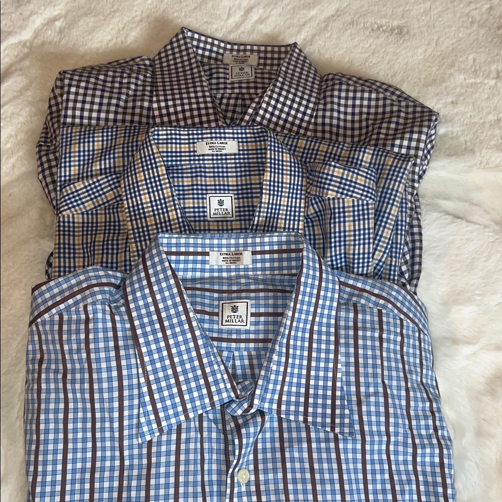 peter Millar Blue & White Assorted Plaid & Check Button-Down Shirts long sleeve